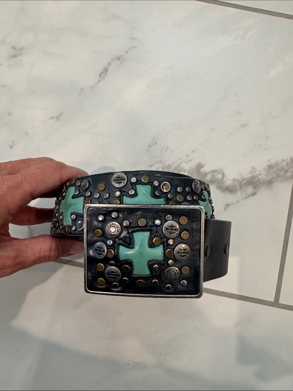 Harley-Davidson Women’s Turquoise Accent Studded Leather Belt